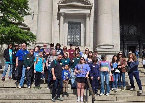 BMS families on the steps of the American Museum of Natural History